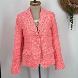 NWOT Gap Jacquard academy blazer schoolboy preppy neon‎ pink/cream size 4